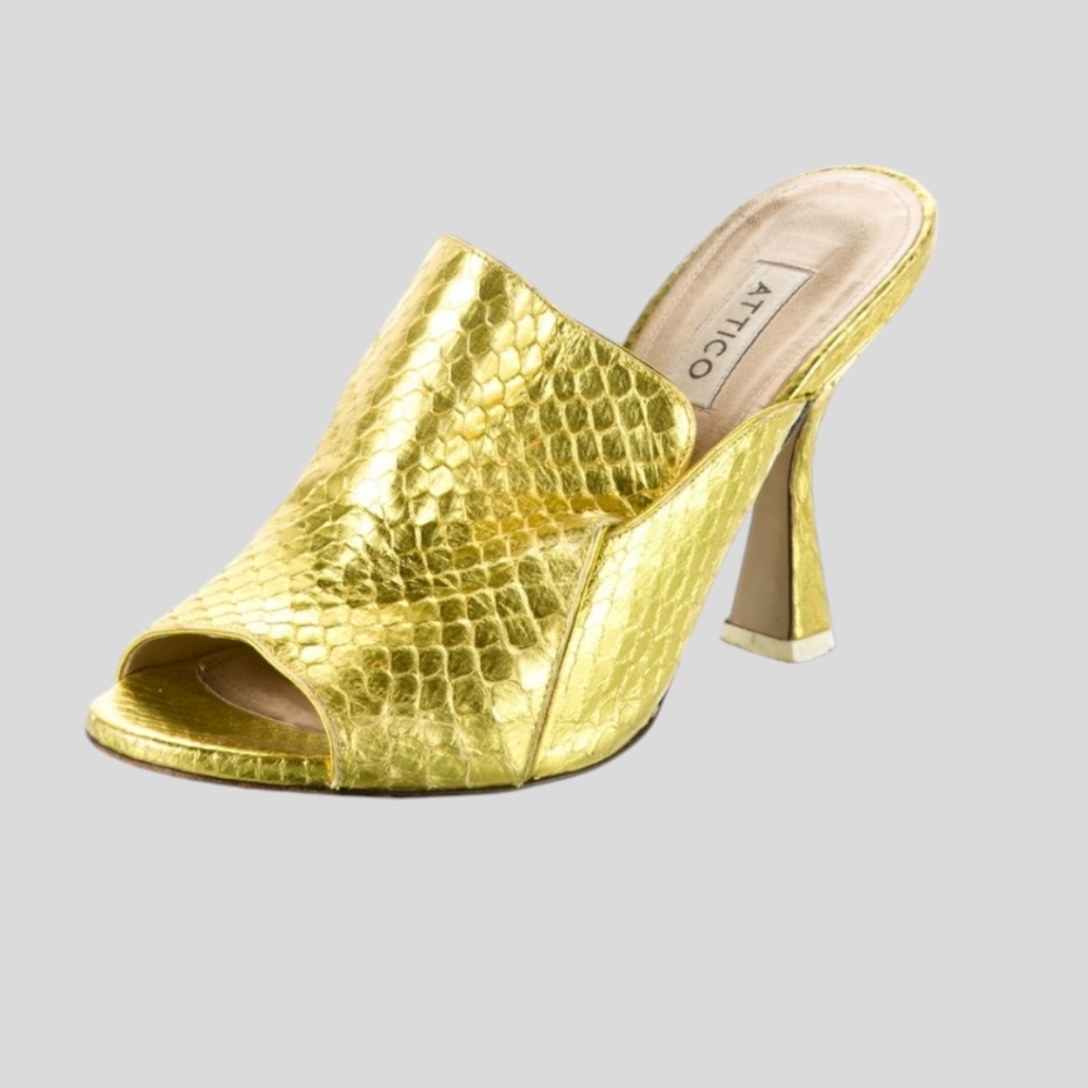Attico Gold Metallic Animal Print Heels